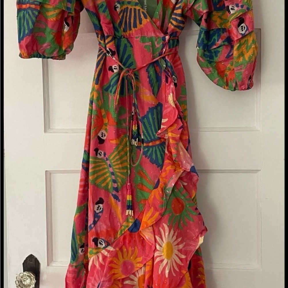 FarmRio Graphic Macaws Coral Dress